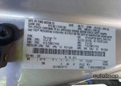 2015 Ford Focus Se z USA, uszkodzony, nr VIN 1FADP3F28FL365319